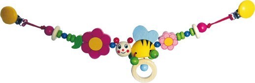 Kinderwagenkette Biene Sina mit Ring und 2 Blumen aus Holz